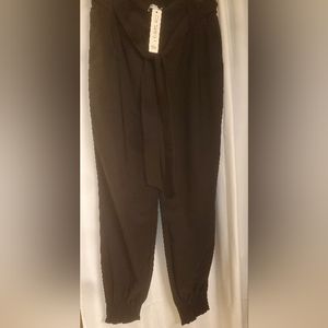 LIUMILAC Women Casual Cropped Pants Solid High Waist Dressy Pants with Pockets